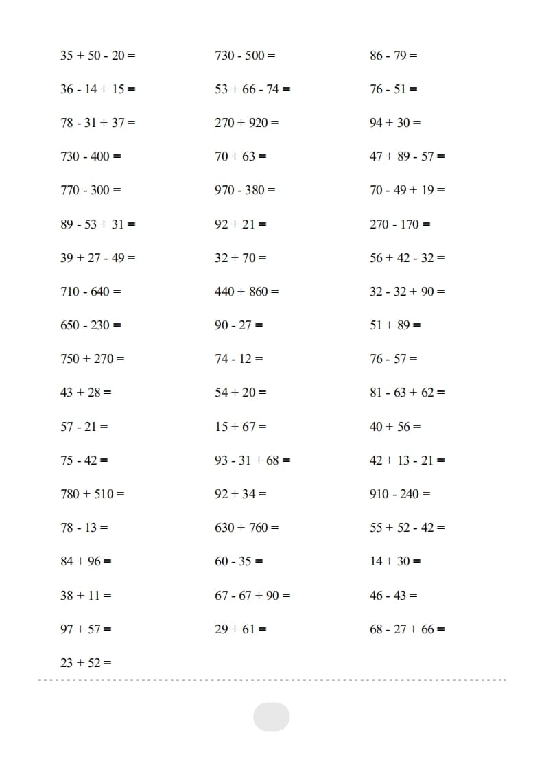 图片[2]-三年级数学上册▲口算题（万以内的加减法(一)）连打2500题（人教版）-简单街-jiandanjie.com