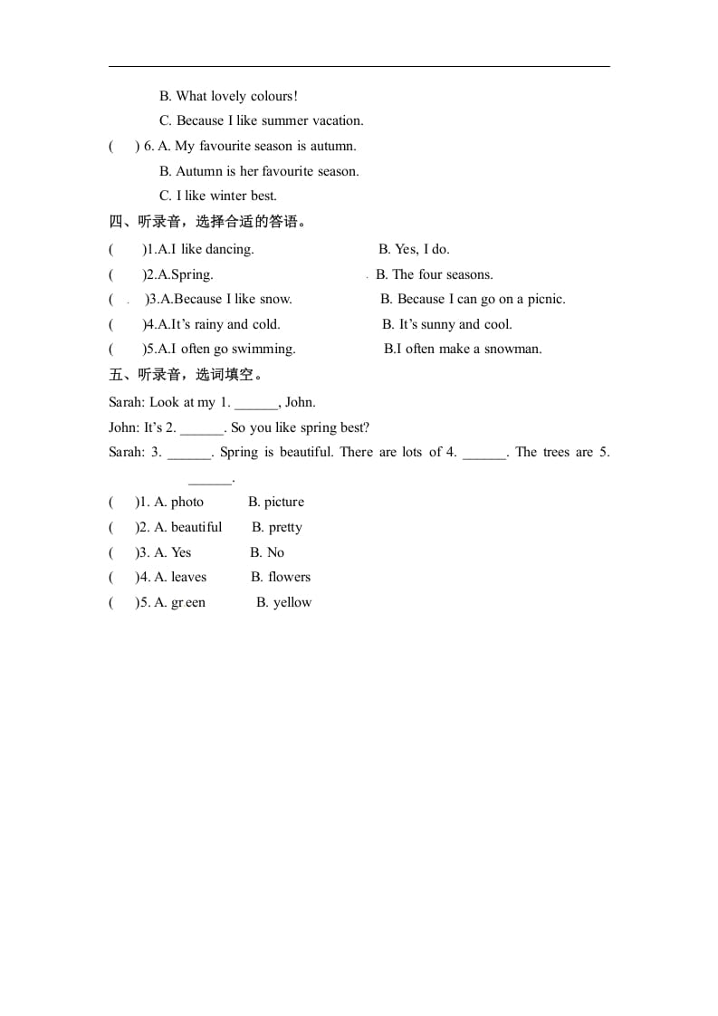 图片[2]-五年级数学下册英语同步听力训练-Unit2MyfavouriteseasonPartB人教PEP版-简单街-jiandanjie.com