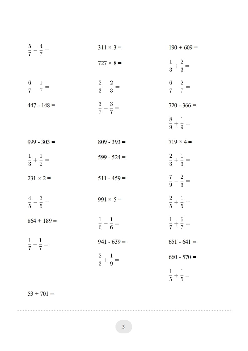 图片[3]-三年级数学上册口算题(【总复习】)1000题（人教版）-简单街-jiandanjie.com