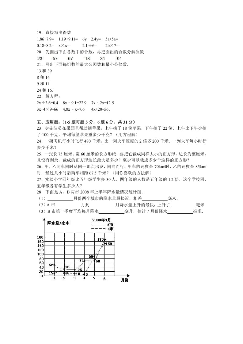 图片[2]-五年级数学下册苏教版下学期期中测试卷10-简单街-jiandanjie.com