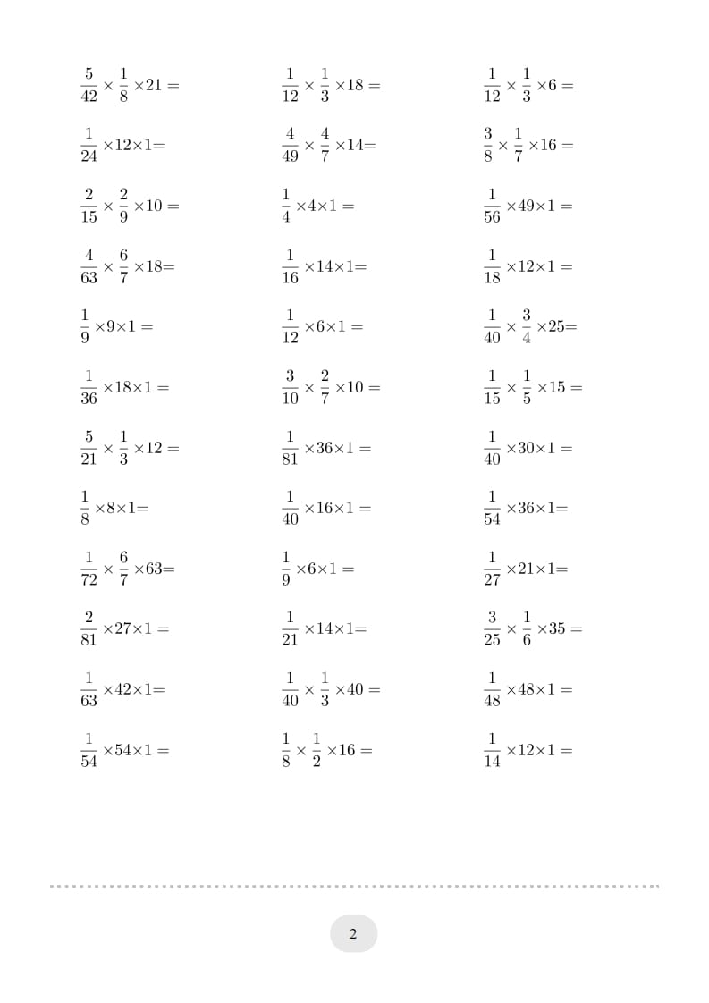 图片[2]-六年级数学上册▲口算题（分数与整数连乘）连打版（人教版）-简单街-jiandanjie.com