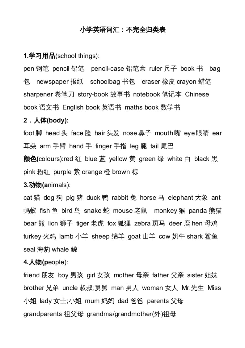 图片[1]-六年级英语上册不完全词汇归类表（人教版PEP）-简单街-jiandanjie.com