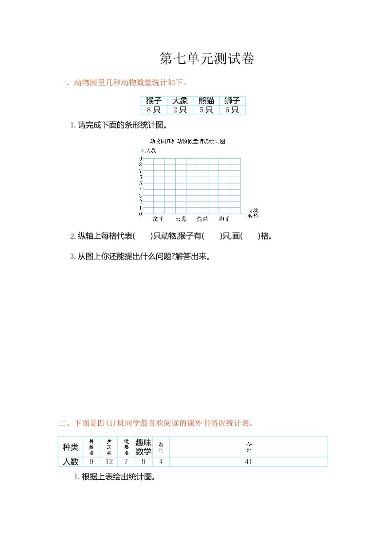 图片[1]-四年级数学上册第七单元测试卷（人教版）-简单街-jiandanjie.com