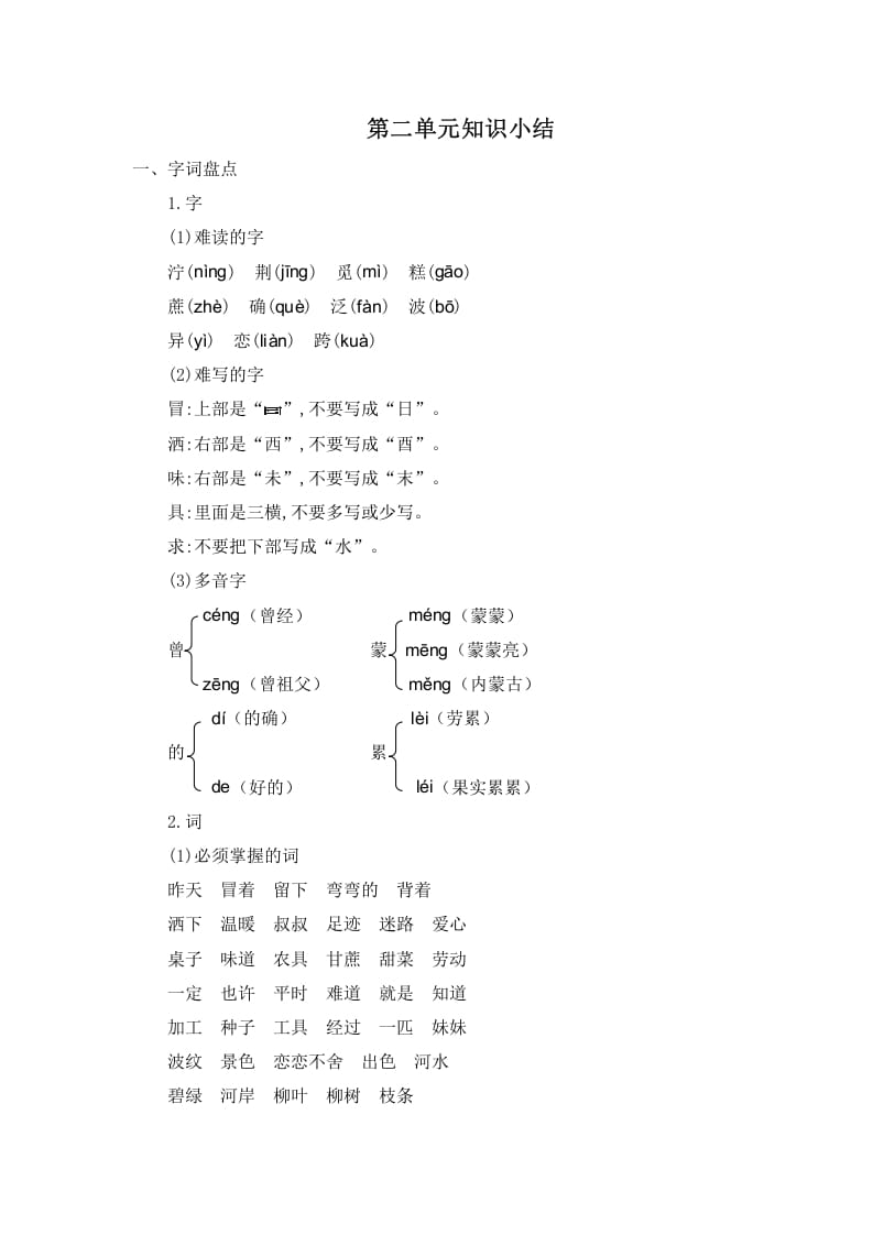 图片[1]-二年级语文下册第二单元知识小结-简单街-jiandanjie.com