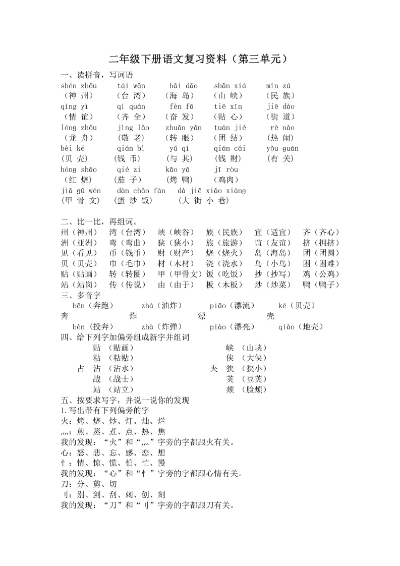 图片[1]-二年级语文下册第三单元复习资料-简单街-jiandanjie.com