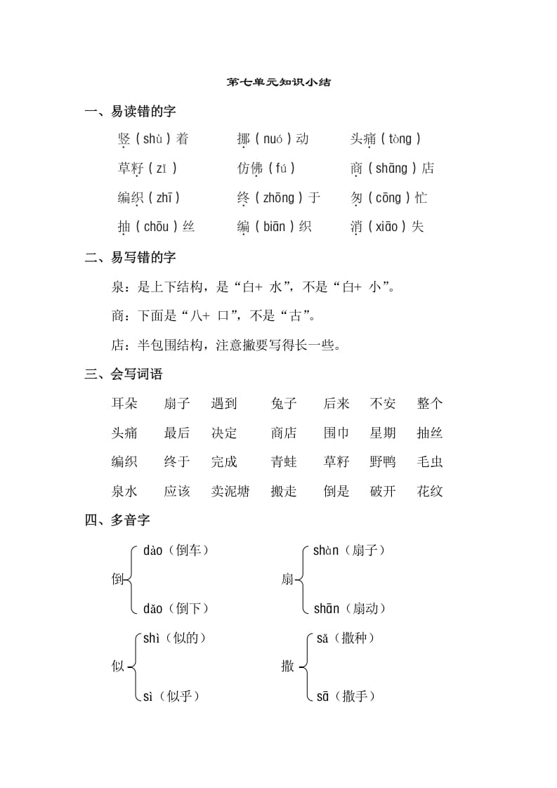 图片[1]-二年级语文下册第七单元知识点梳理-简单街-jiandanjie.com