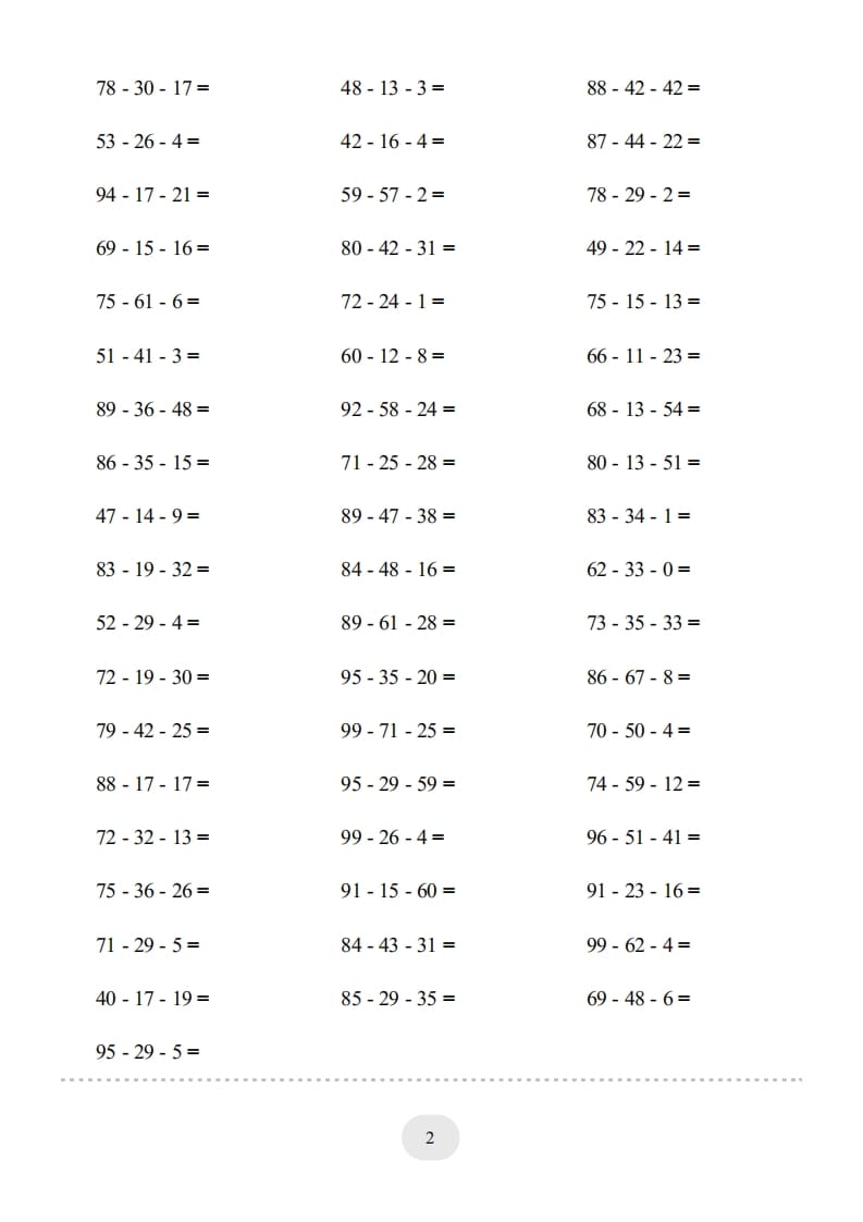 图片[2]-二年级数学上册口算题(连减)1000题（人教版）-简单街-jiandanjie.com