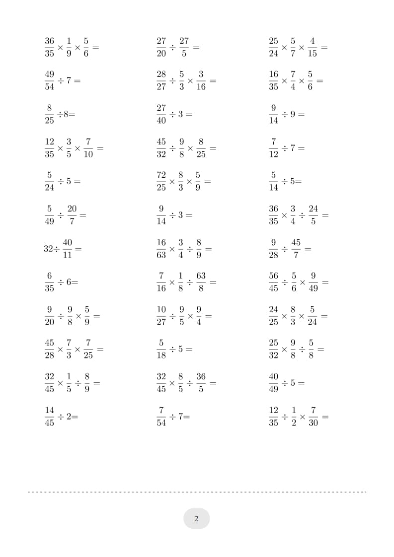 图片[2]-六年级数学上册▲口算题（分数除法）连打版（人教版）-简单街-jiandanjie.com