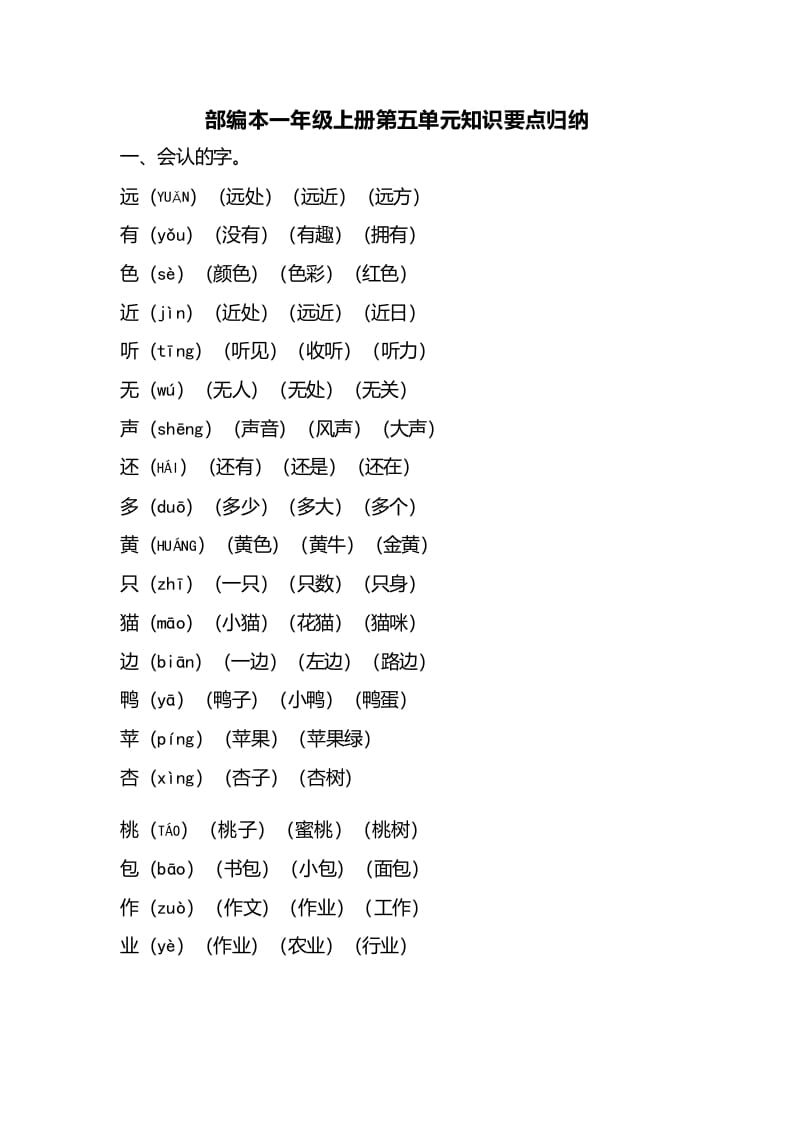 图片[1]-一年级语文上册第五单元知识要点归纳（部编版）-简单街-jiandanjie.com