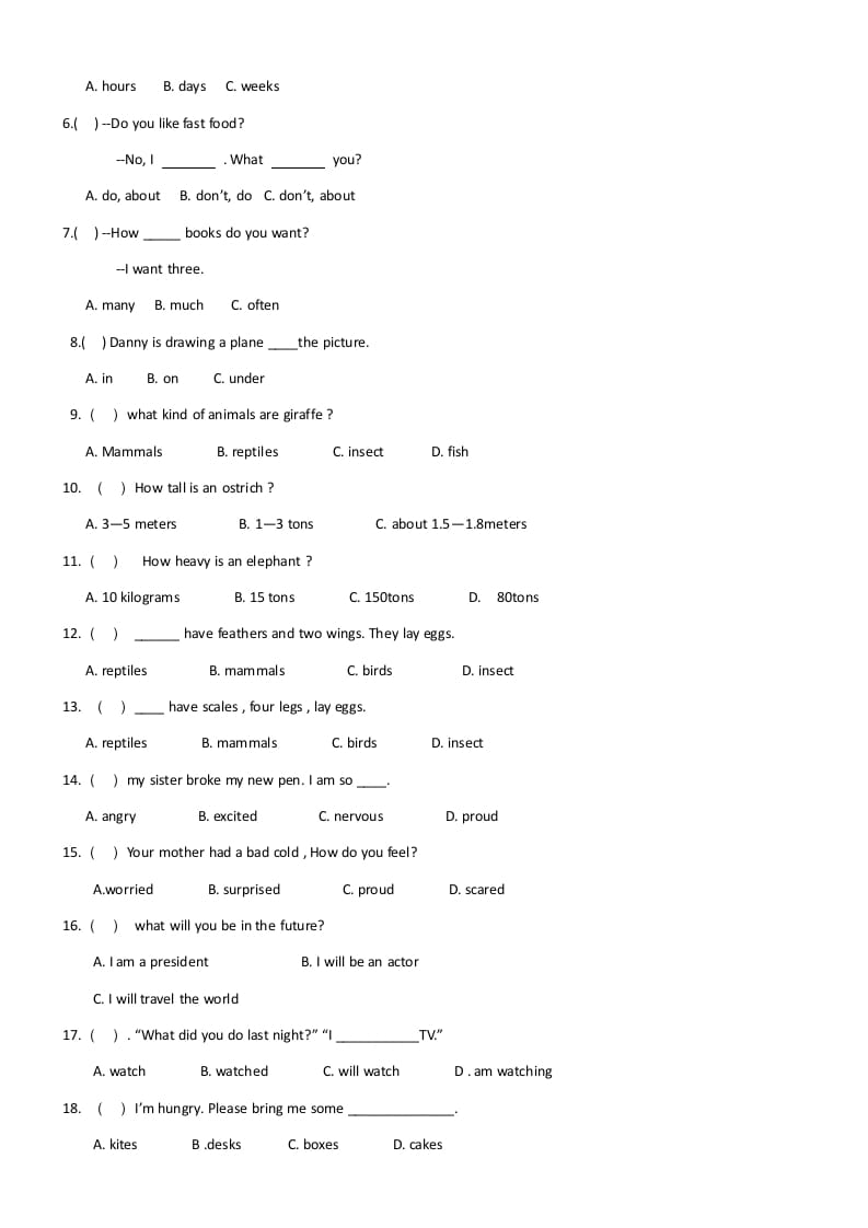 图片[2]-六年级英语上册期末试卷3（人教版一起点）-简单街-jiandanjie.com