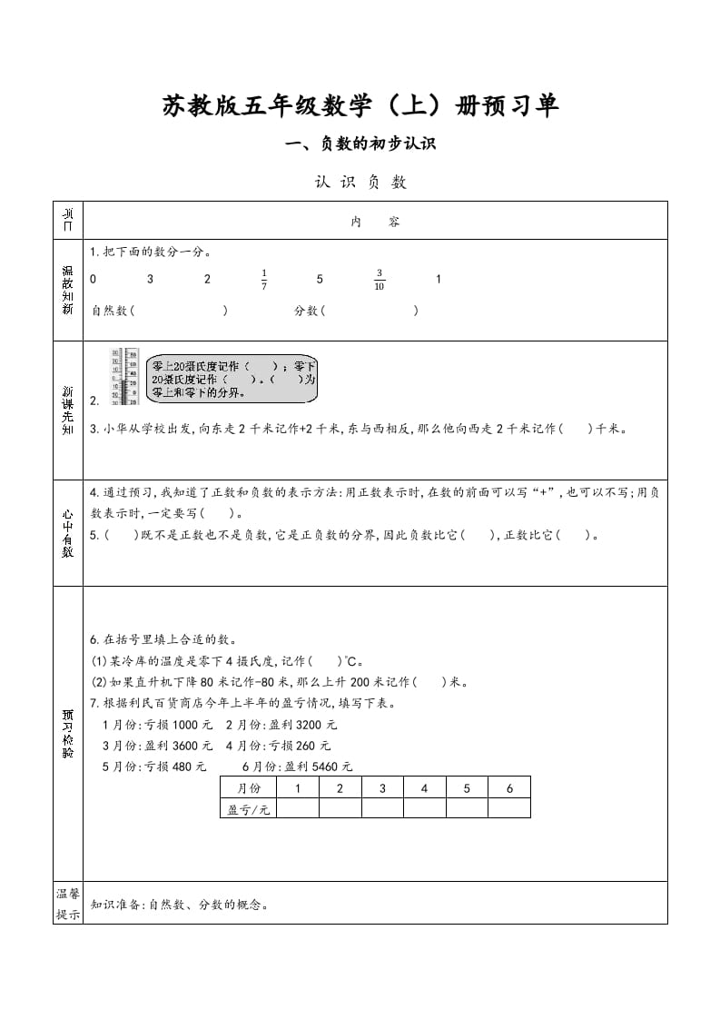 图片[1]-五年级数学上册苏教版预习单（苏教版）-简单街-jiandanjie.com