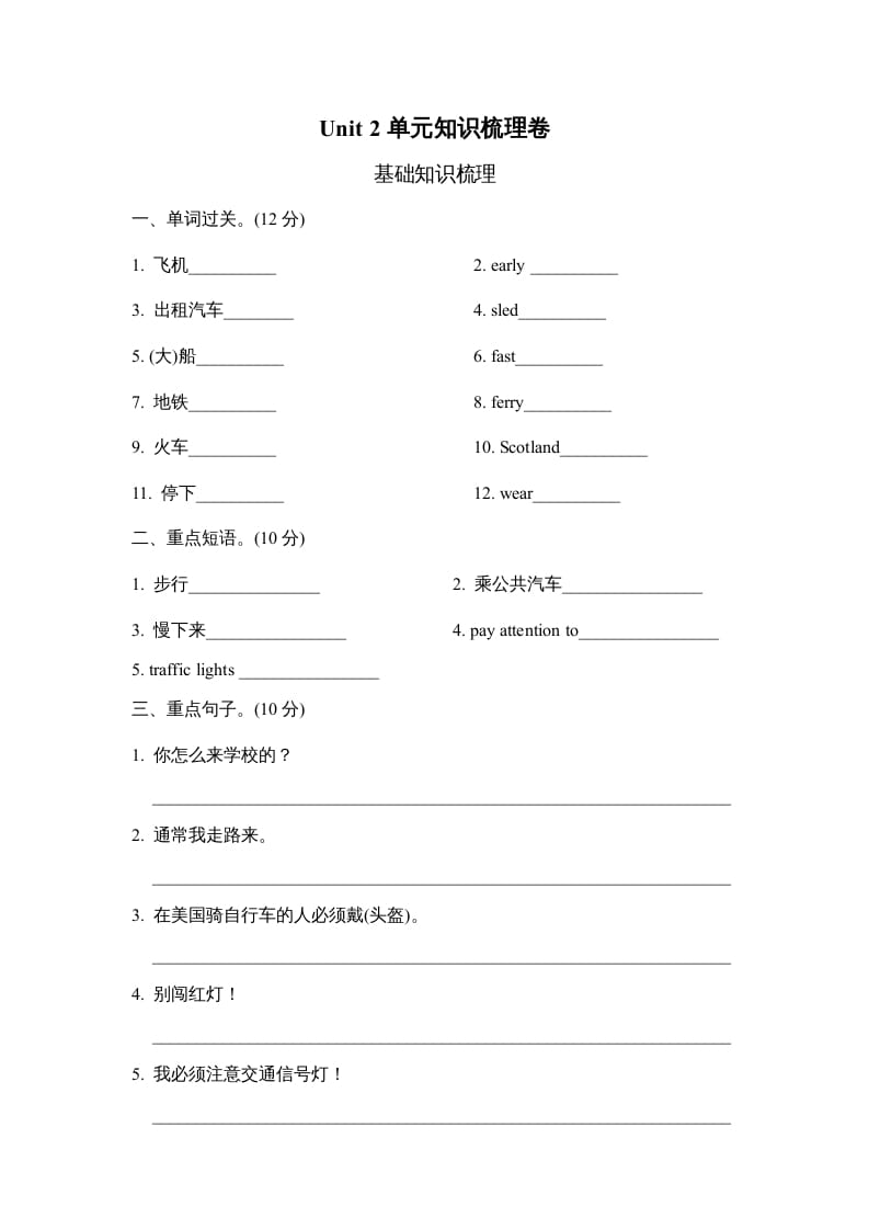 图片[1]-六年级英语上册Unit2单元知识梳理卷（人教版PEP）-简单街-jiandanjie.com