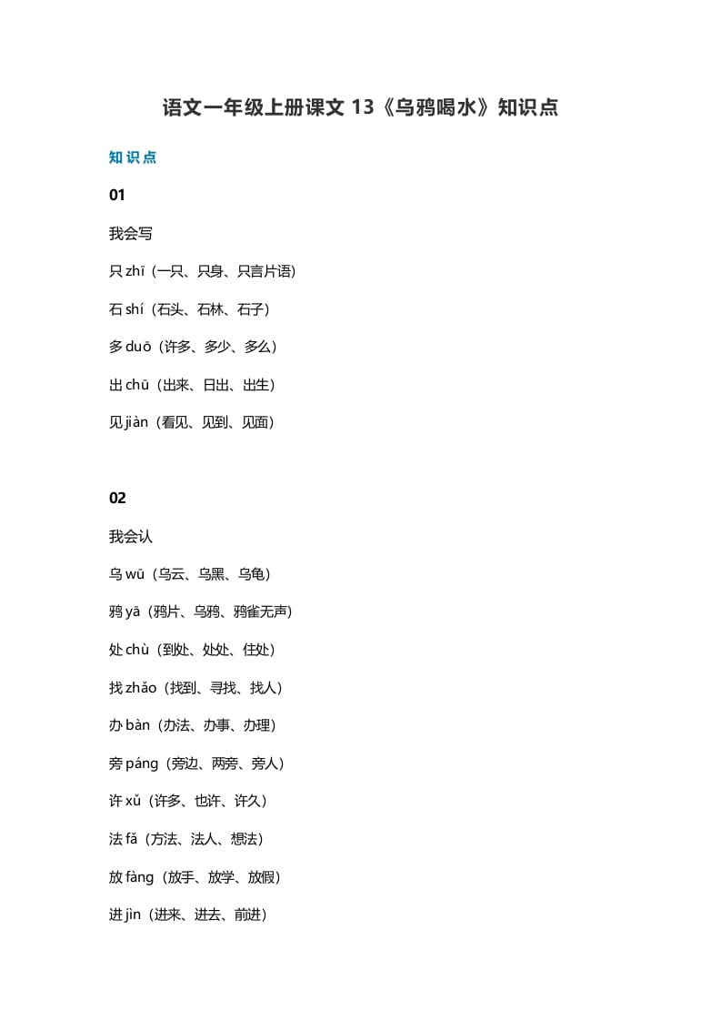 图片[1]-一年级语文上册36课文13《乌鸦喝水》知识点（部编版）-简单街-jiandanjie.com