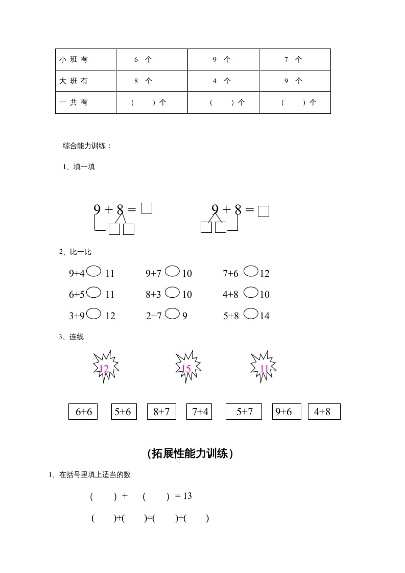 图片[2]-一年级数学上册第9单元检测卷（人教版）-简单街-jiandanjie.com