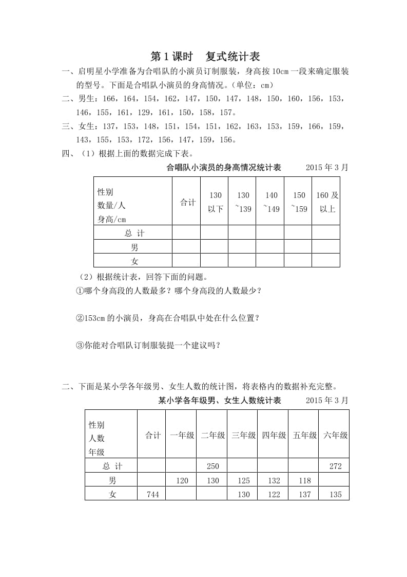 图片[1]-五年级数学上册第1课时复式统计表（苏教版）-简单街-jiandanjie.com