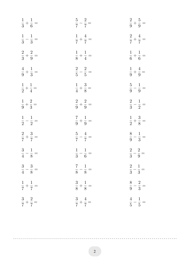 图片[2]-三年级数学上册口算题(分数的简单计算)1000题（人教版）-简单街-jiandanjie.com