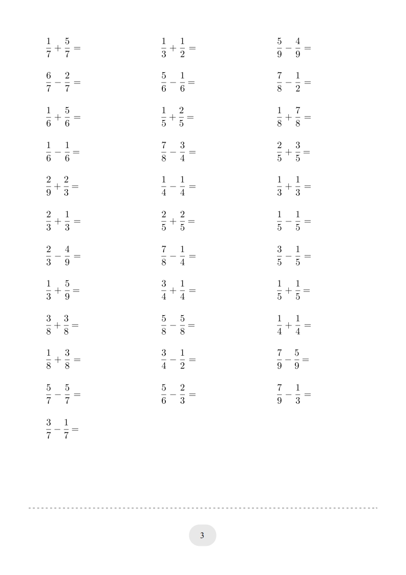 图片[3]-三年级数学上册口算题(分数的简单计算)1000题（人教版）-简单街-jiandanjie.com