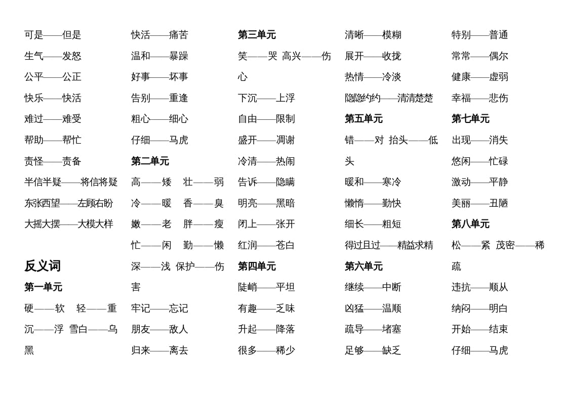 图片[2]-二年级语文上册近反义词汇总（部编）-简单街-jiandanjie.com