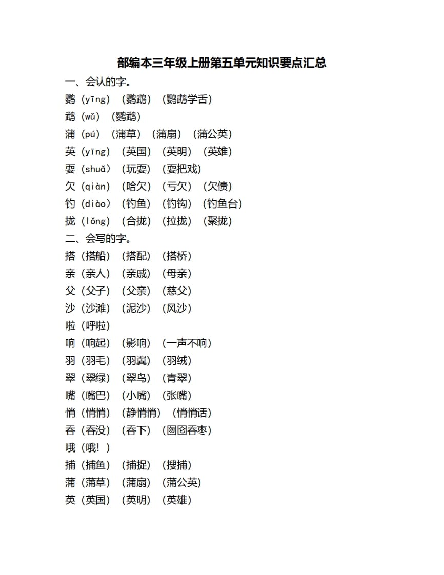 图片[1]-三年级语文上册第五单元知识要点汇总（部编版）-简单街-jiandanjie.com