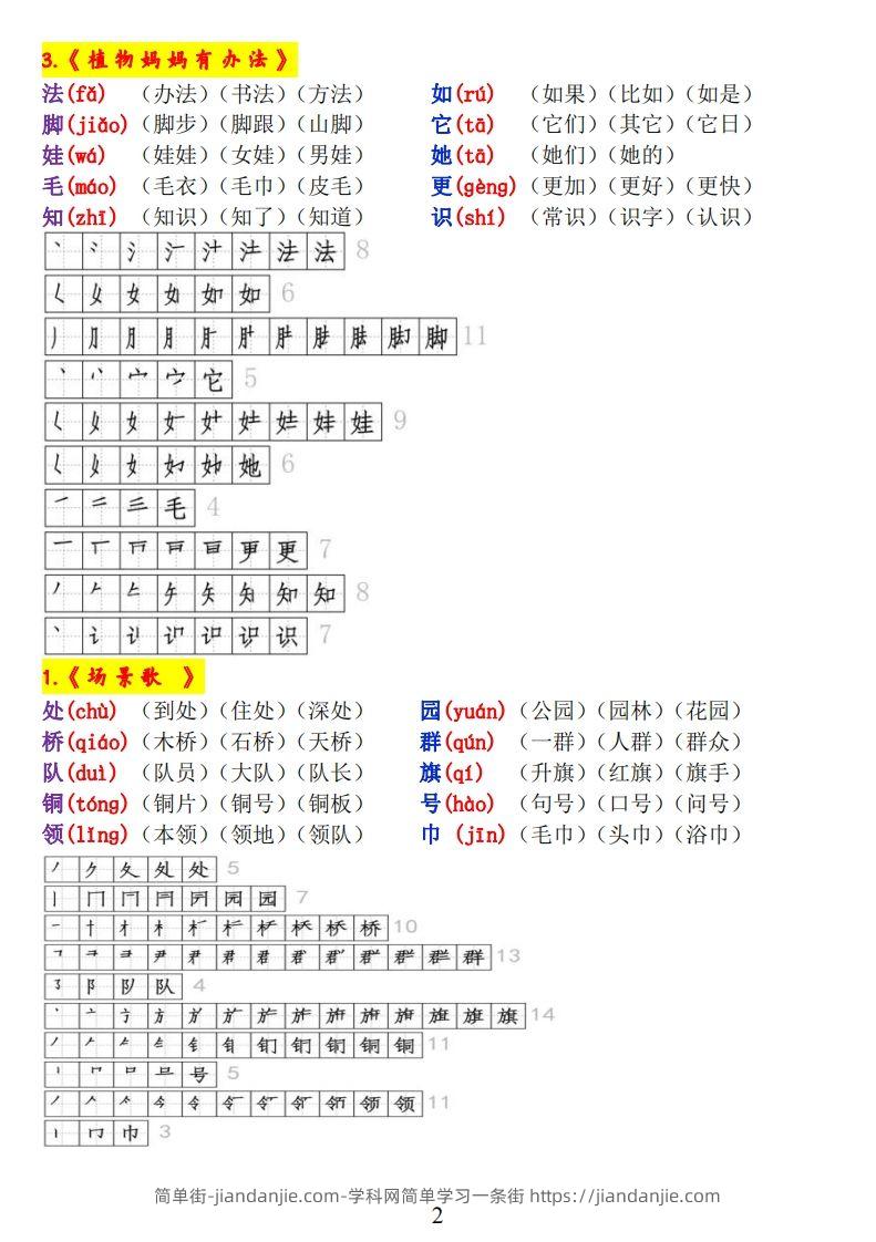 图片[2]-二上语文《生字拼音、笔顺、组词》-简单街-jiandanjie.com