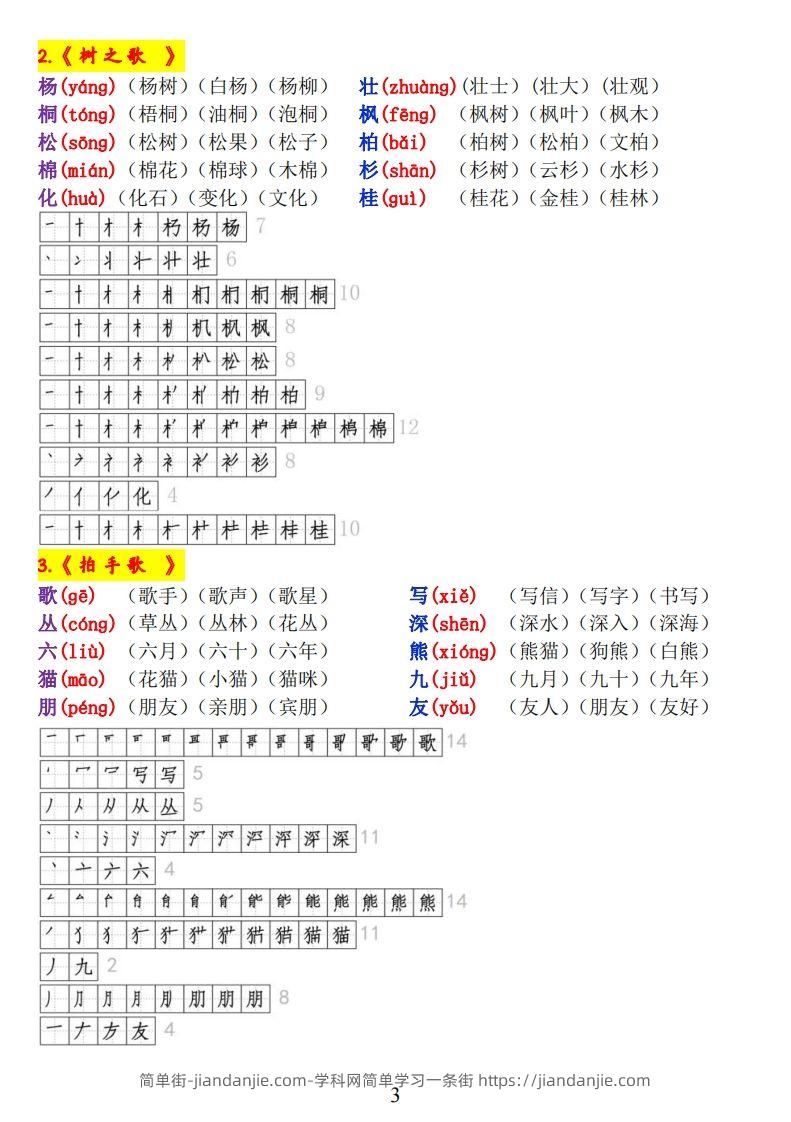 图片[3]-二上语文《生字拼音、笔顺、组词》-简单街-jiandanjie.com