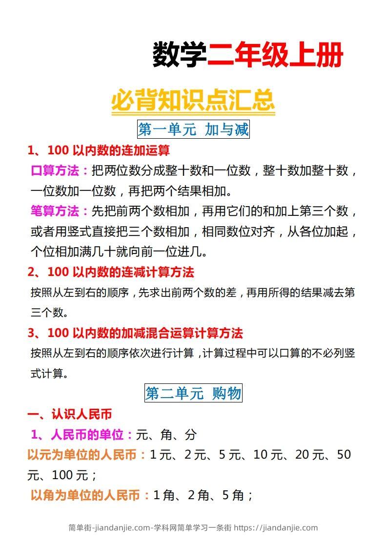 图片[1]-【北师大】二上数学重点知识点汇总预习-简单街-jiandanjie.com