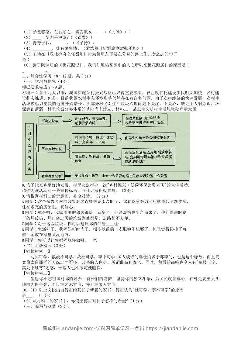 图片[2]-2021-2022学年云南省昭通市绥江县八年级下学期期中语文试题及答案(Word版)-简单街-jiandanjie.com