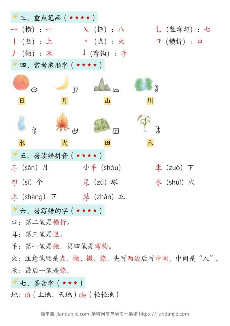 图片[2]-24新版一年级语文上册1-2单元知识点汇总-简单街-jiandanjie.com