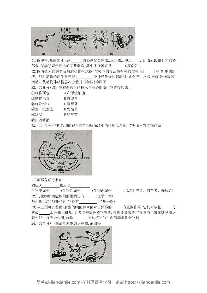 图片[3]-2020-2021学年河南省新乡市卫辉市八年级上学期期中生物试题及答案(Word版)-简单街-jiandanjie.com