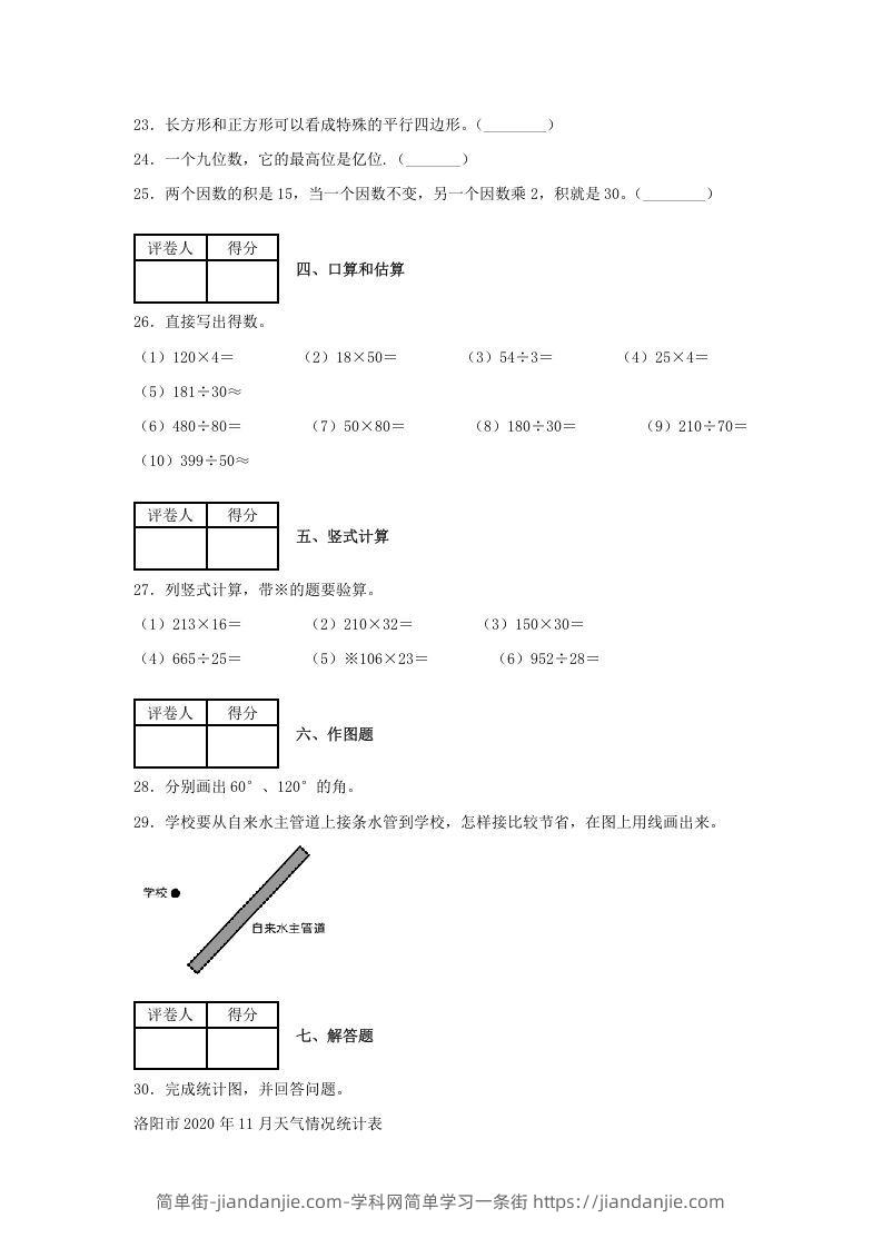 图片[3]-2020-2021学年河南省洛阳市涧西区四年级上学期期末数学真题及答案(Word版)-简单街-jiandanjie.com