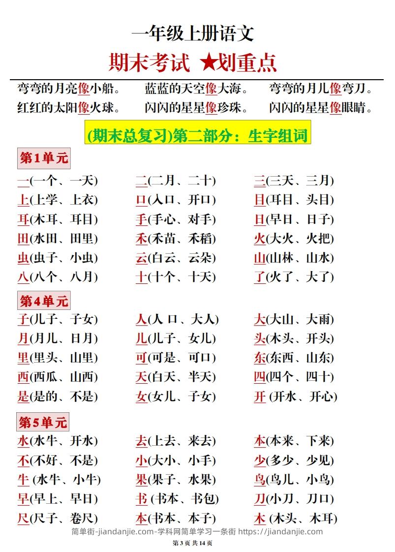 图片[3]-一年级上册语文期末考试划重点-简单街-jiandanjie.com