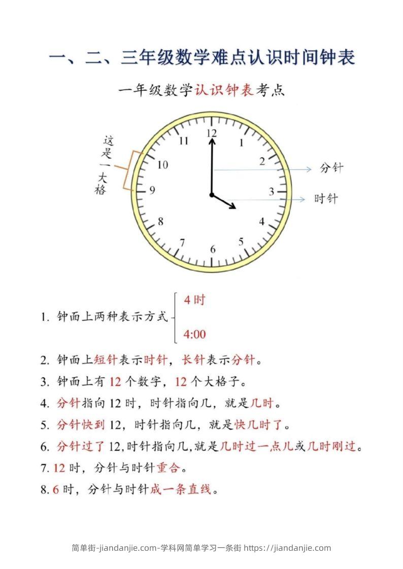 图片[1]-【二上数学】重难点认识时间钟表k-简单街-jiandanjie.com