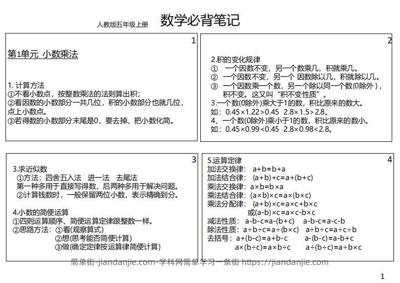 图片[1]-【人教五年级】数学上册必背笔记-简单街-jiandanjie.com