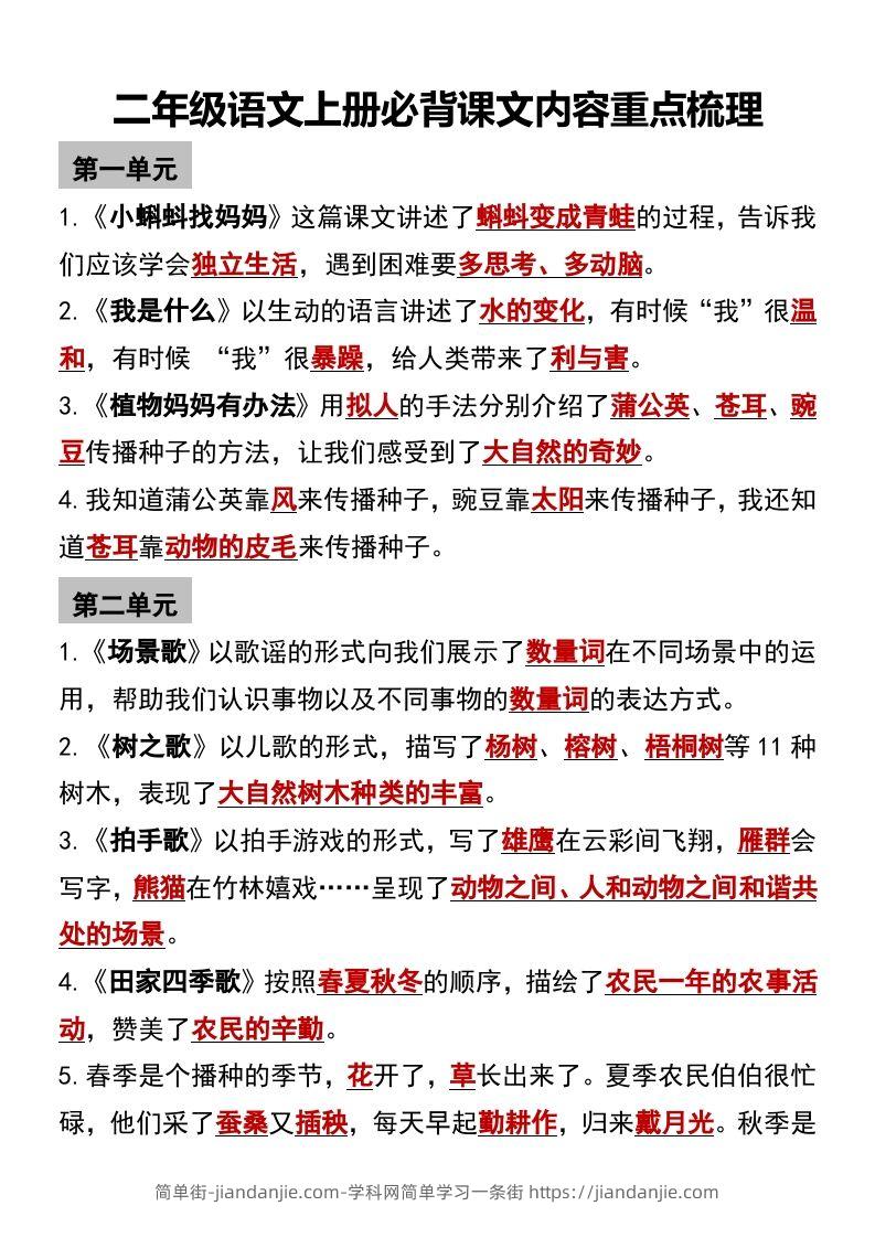 图片[1]-二年级语文上册必背课文内容重点梳理-简单街-jiandanjie.com