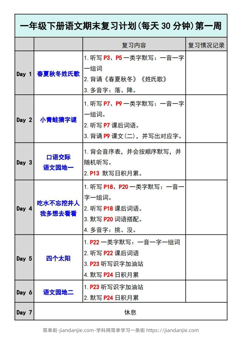 图片[1]-—年级下册语文期末复习计划-简单街-jiandanjie.com