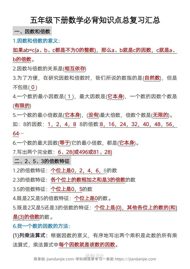 图片[1]-数学五年级下册必背知识点汇总-简单街-jiandanjie.com