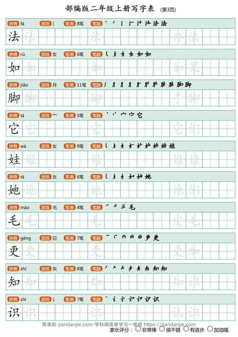 图片[3]-部编版二年级上册语文写字表《田字格字帖》-简单街-jiandanjie.com