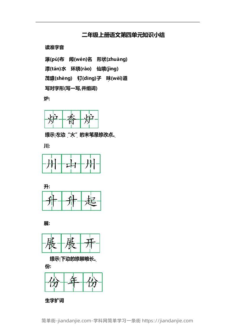 图片[1]-二上语文第四单元知识重点-简单街-jiandanjie.com