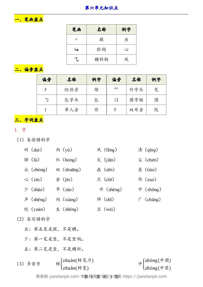 图片[1]-【24新教材】一上语文第6单元知识点梳理-简单街-jiandanjie.com