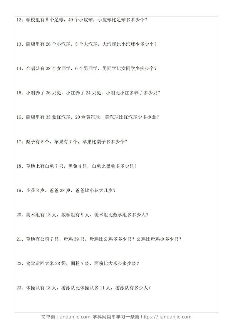 图片[2]-1年级数学应用题大全(含答案).doc-简单街-jiandanjie.com