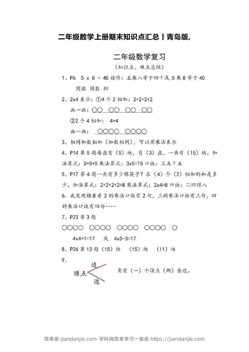 图片[1]-二上青岛版数学重点知识点预习()-简单街-jiandanjie.com