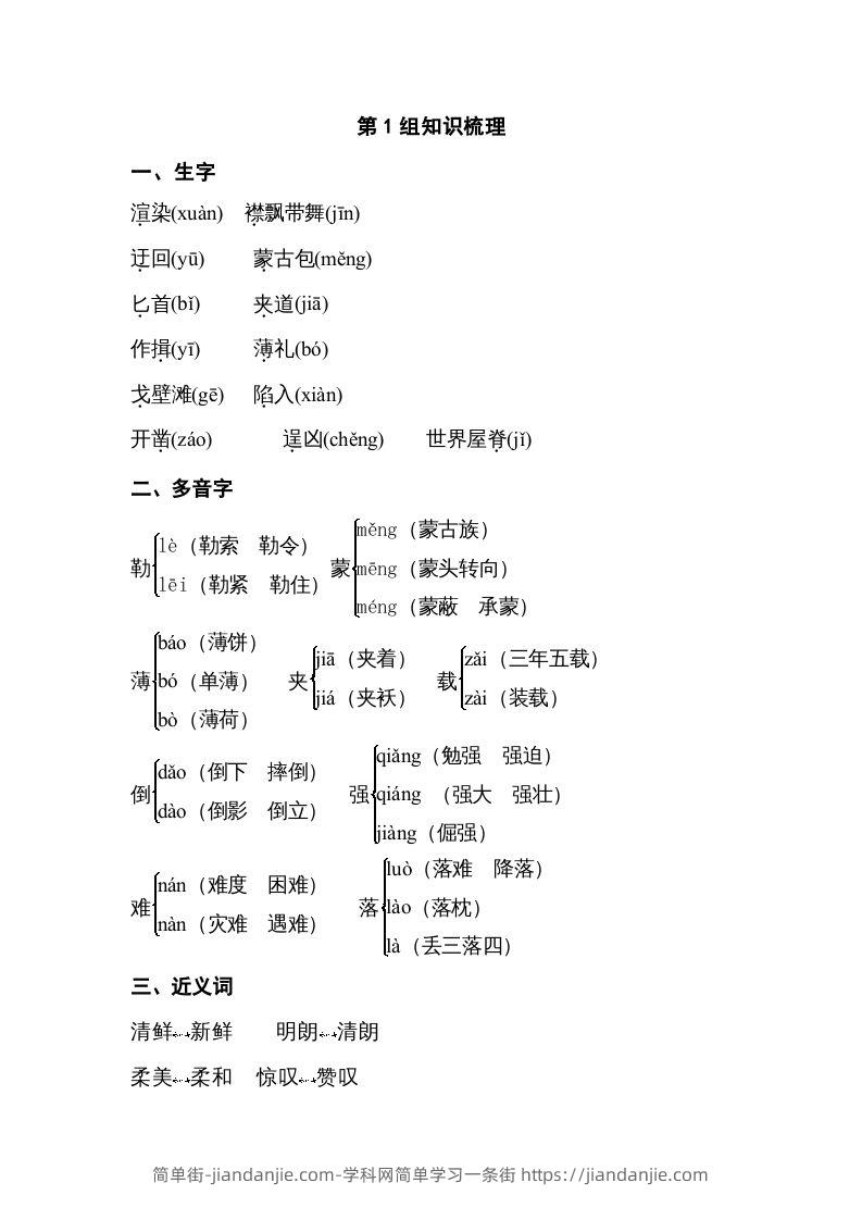 图片[1]-五年级语文下册专项知识梳理（部编版）-简单街-jiandanjie.com