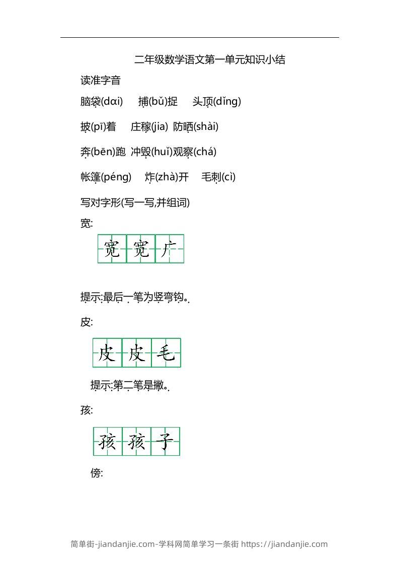 图片[1]-二上语文第一单元知识重点-简单街-jiandanjie.com