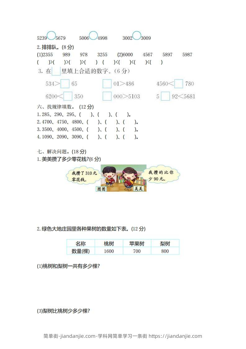 图片[2]-二（下）青岛版数学第一单元检测卷.1（54制）-简单街-jiandanjie.com