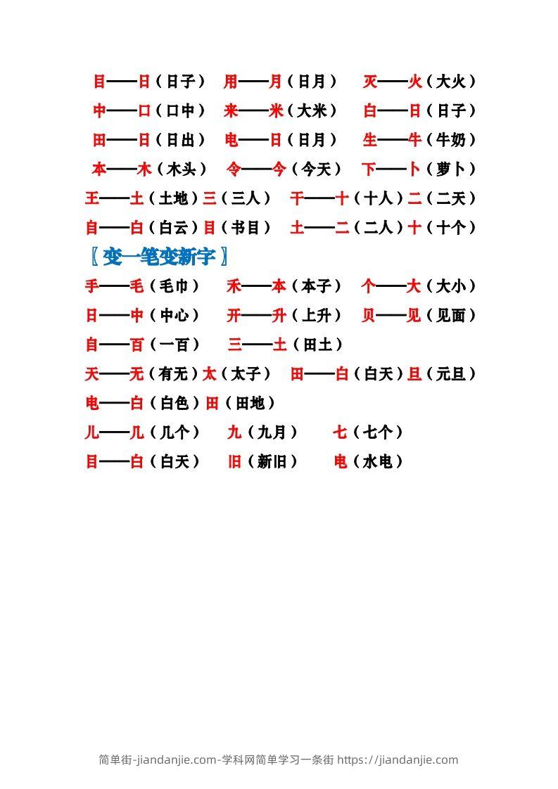 图片[2]-一上语文加加减减变新字梳理汇总+专项练习-简单街-jiandanjie.com