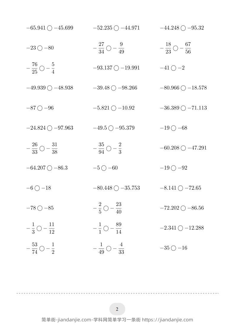 图片[2]-六年级数学下册口算题(负数比大小)1000题（人教版）-简单街-jiandanjie.com