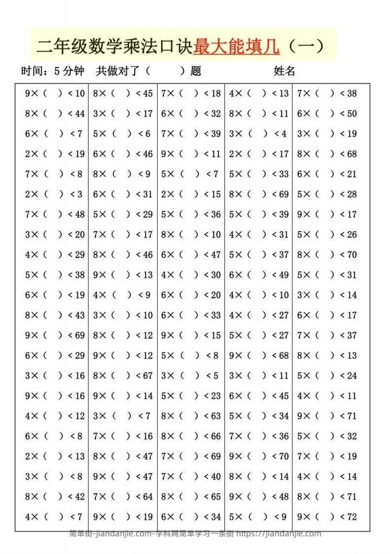 图片[1]-二上数学乘法口诀最大和最小能填几-简单街-jiandanjie.com