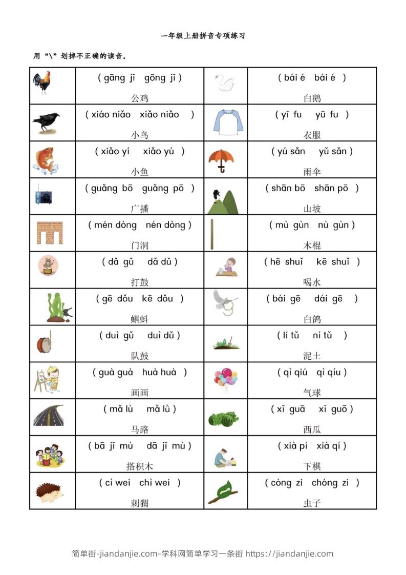 图片[1]-一年级语文上册拼音专项-前鼻音后鼻音平舌音翘舌音练习题-简单街-jiandanjie.com