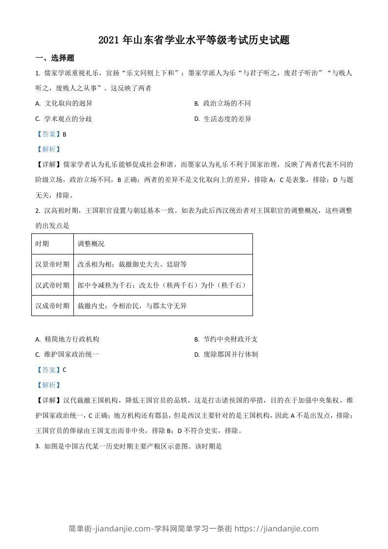 图片[1]-2021年高考历史试卷（山东）（含答案）-简单街-jiandanjie.com