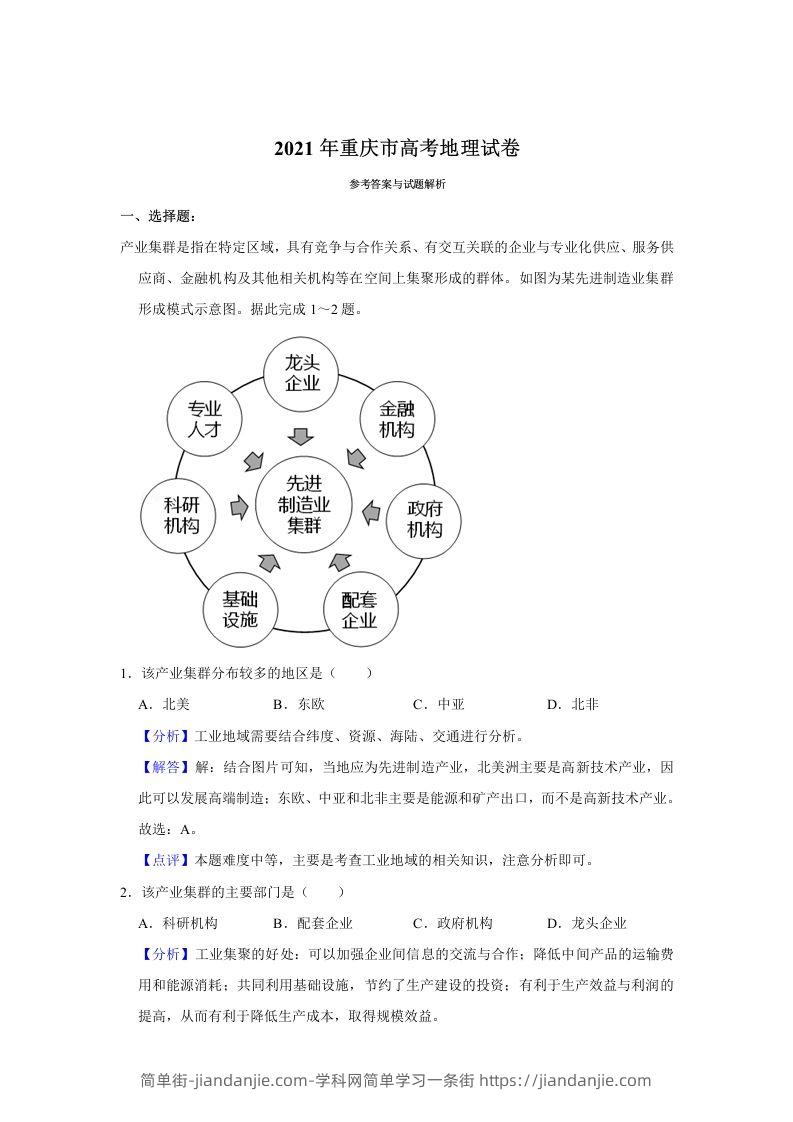 2021年高考地理试卷（重庆）（含答案）-简单街-jiandanjie.com